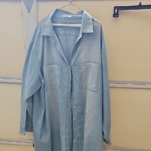 Light Blue Oversized Button-Front Denim Shirt